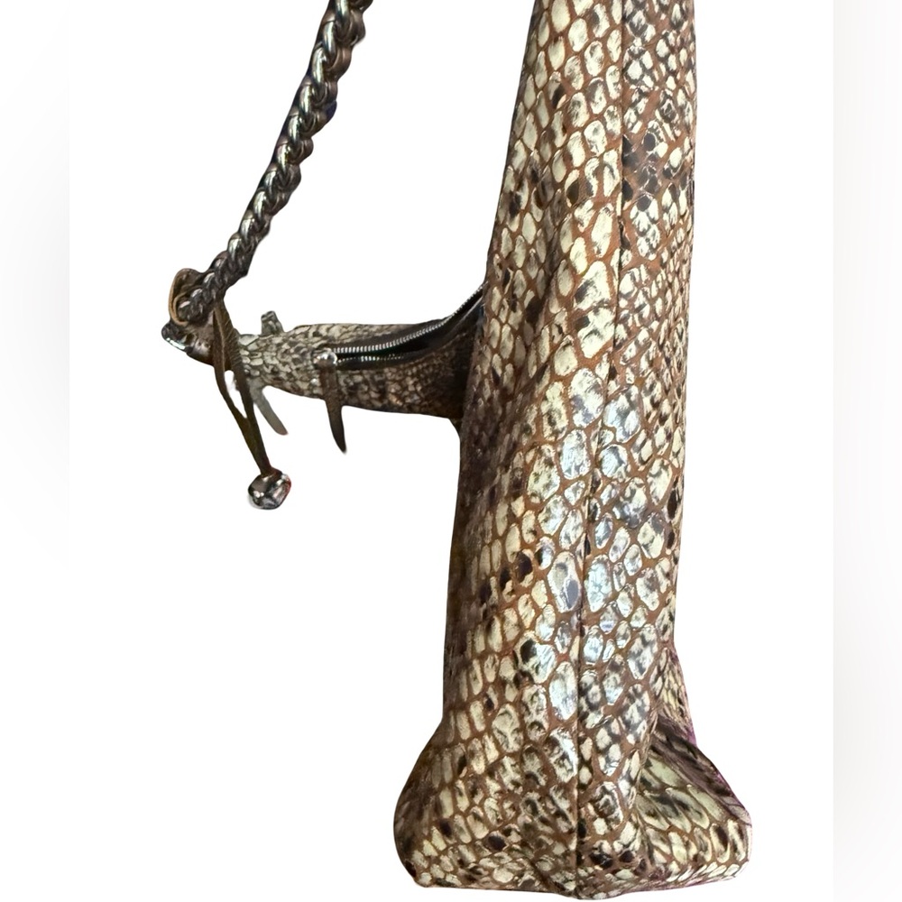 Brighton Vintage Genuine Leather Snakeskin Embossed Hobo Shoulder Bag $300 - Picture 4 of 10